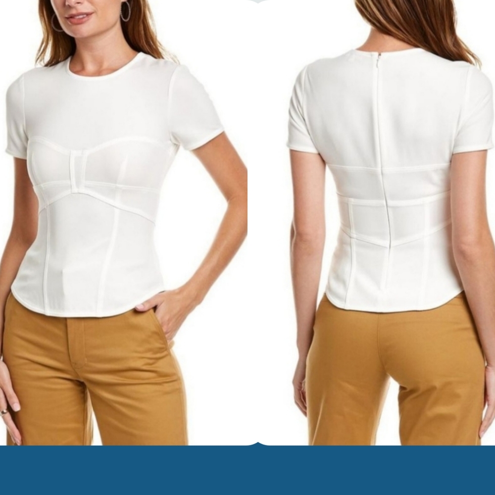 A.L.C. Size 2 Beau White Short Sleeve Steam Punk Modern Corset Seam Blouse NWOT